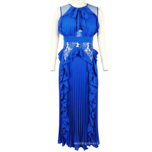 New Design  Embroidery Lace Dress Blue Sleeveless Evening Dresses For Women
